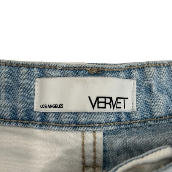 Vervet Medium Blue & White Colorblock Denim Rebecca High Rise Distressed Shorts - Picture 10 of 10